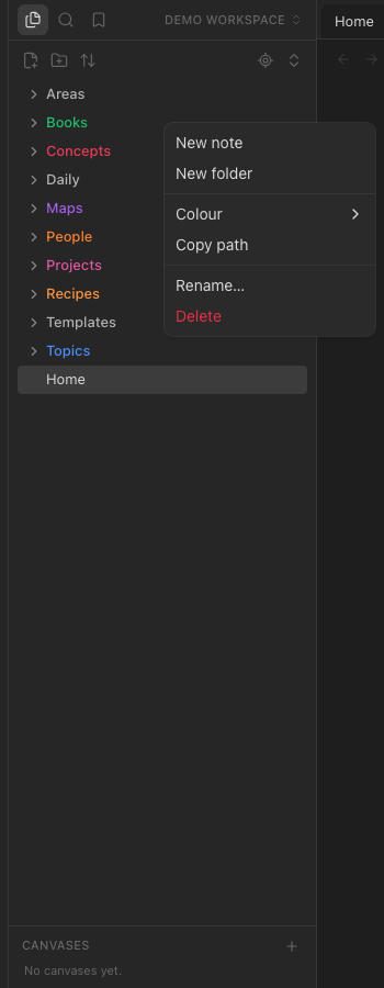 The explorer, with a folder's right-click menu open.
