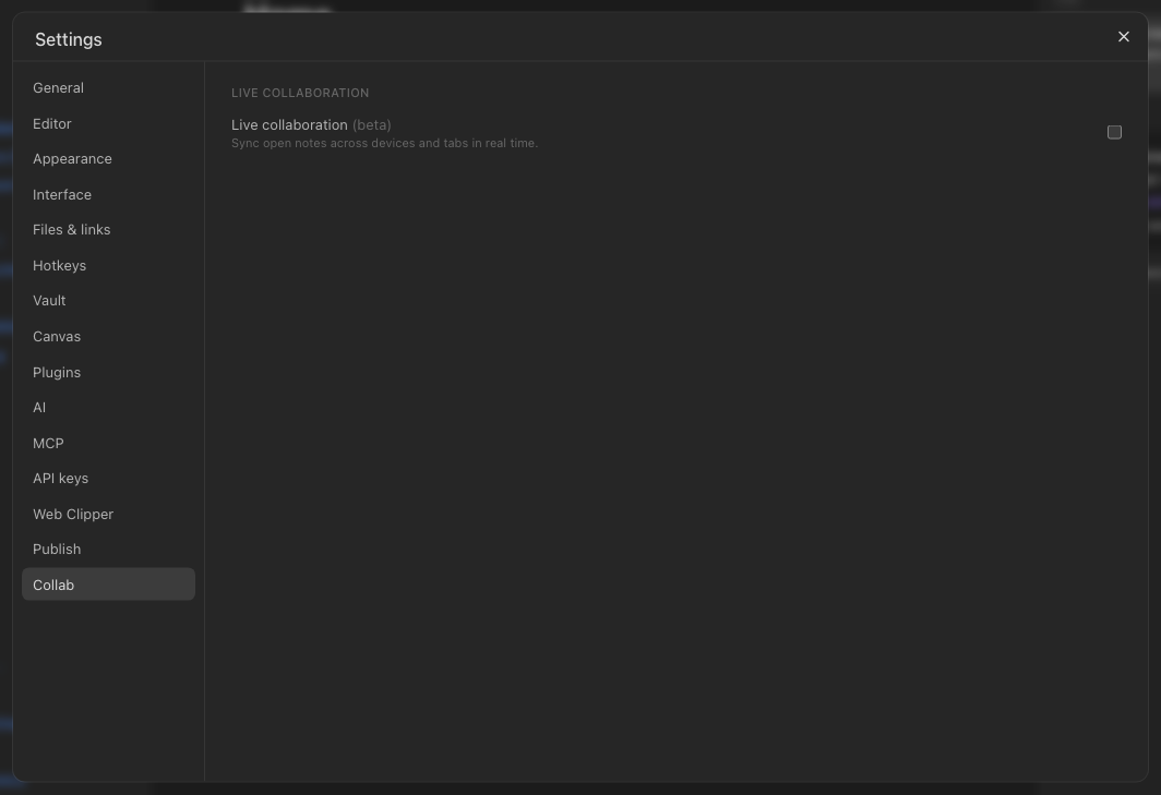 Settings → Collab.