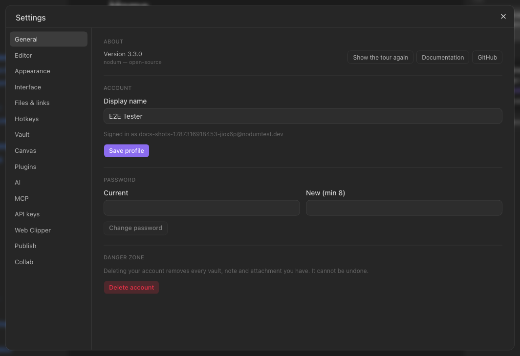 Settings, on the General tab.
