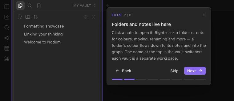 The tour, lighting the file explorer.